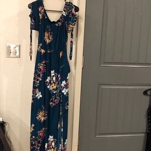 Off-the-shoulder Turquoise Floral Sun Dress